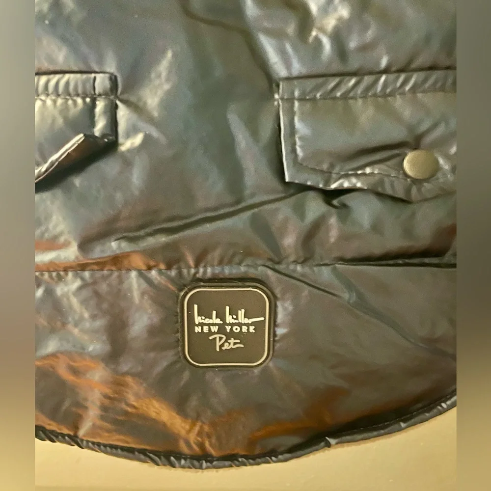 Nicole Miller Metallic Blue Dog Puffer with Hood - Picture 3 of 8